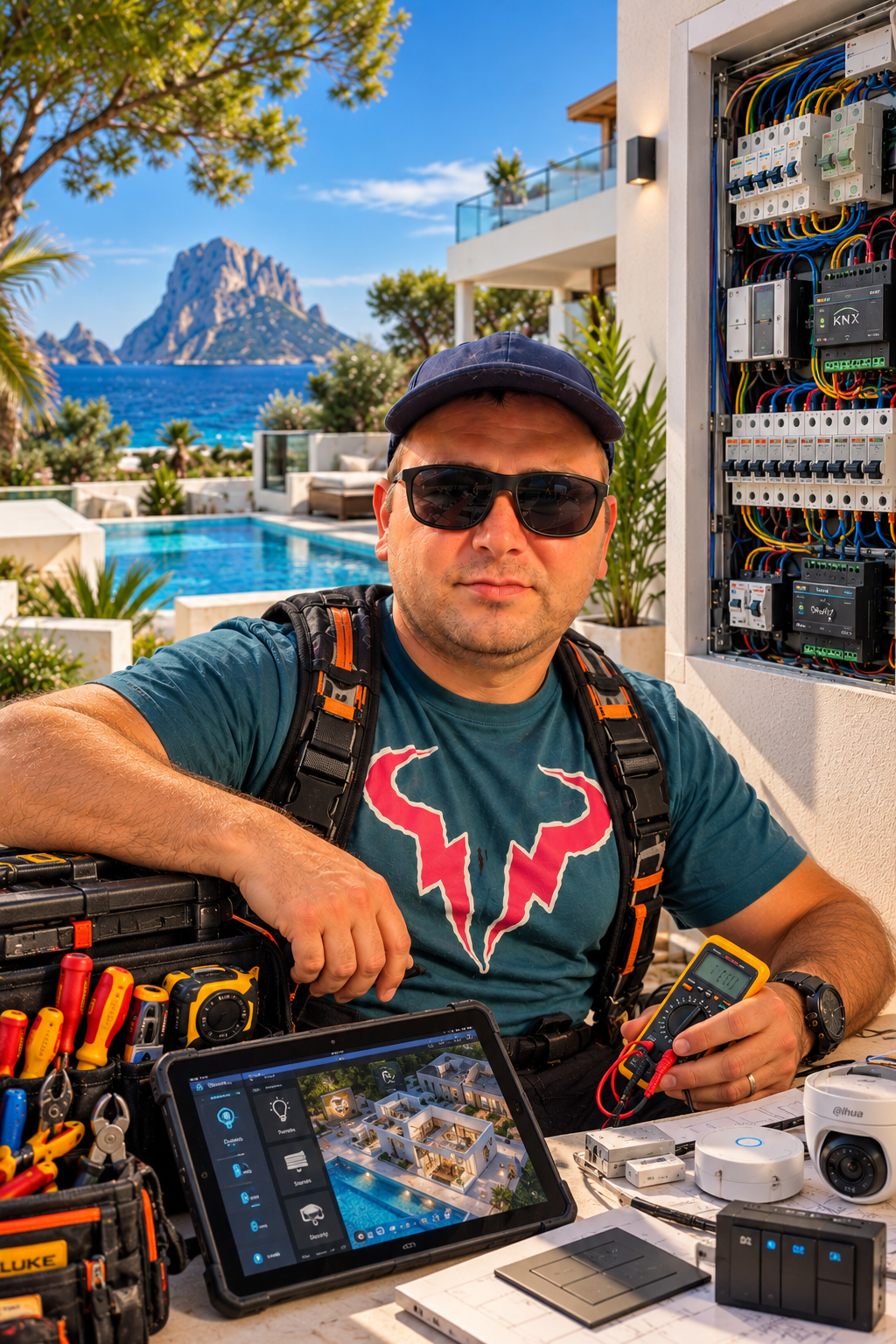 Profesional de IAS trabajando con un cuadro de automatización en Ibiza